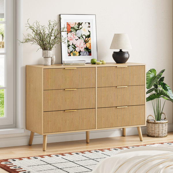 George Oliver Avalie Boho Fluted Dresser with Wave Pattern Drawer, Wood ...